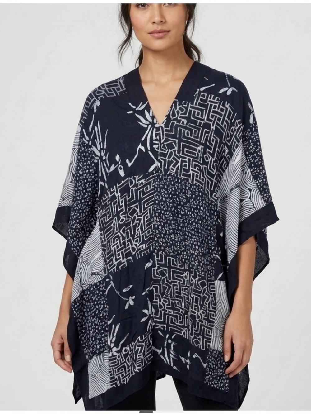 Soft Surroundings Black Flowy Kimono Top NWT OSFM Boho Beach Feminine 019